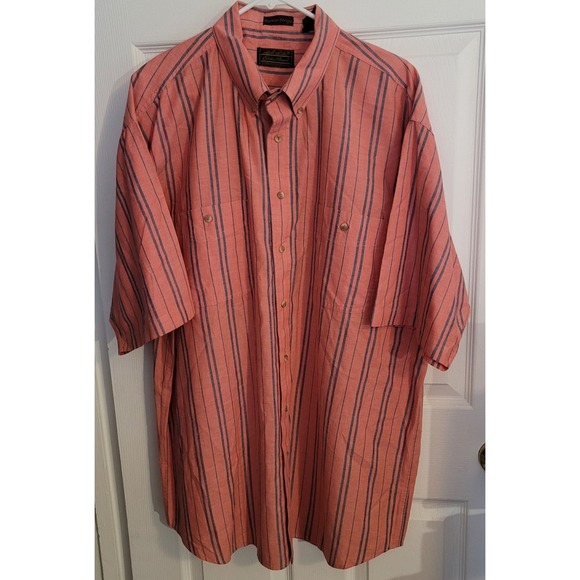 Vintage Eddie Bauer Rufton Stripe Men's Salmon Stripes Short-Sleeve Shirt XXL - Picture 9 of 10